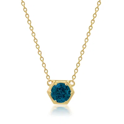 Nicole Miller 14k Yellow Gold Overlay Over Sterling Silver Round Gemstone Hexagon Stationary Pendant Necklace On 1 In Multi