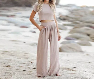 Sweetkama Short Sleeves Solid Set In Khaki In Multi