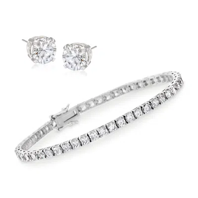 Ross-simons Cz Tennis Bracelet With Free Cz Stud Earrings In Sterling Silver In Multi