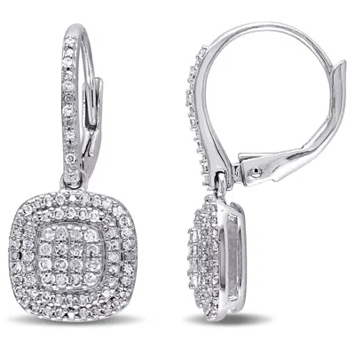 Mimi & Max 1/2ct Tdw Diamond Layered Halo Leverback Earrings In Sterling Silver In White