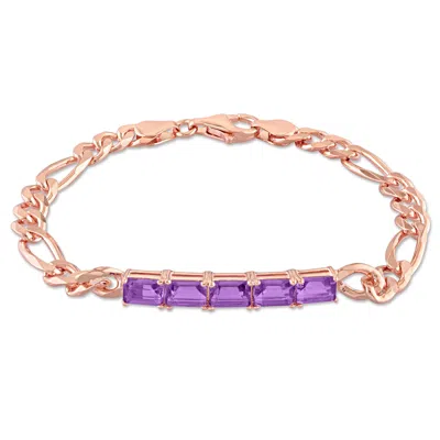 Mimi & Max 2 1/4 Ct Tgw Amethyst Birthstone Link Bracelet In Rose Plated Sterling Silver In Pink