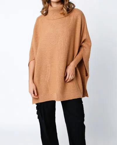 Olivaceous Emily Sweater Poncho In Camel In Multi