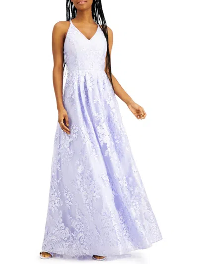 BCX JUNIORS WOMENS FLORAL EMBROIDERED MAXI EVENING DRESS 