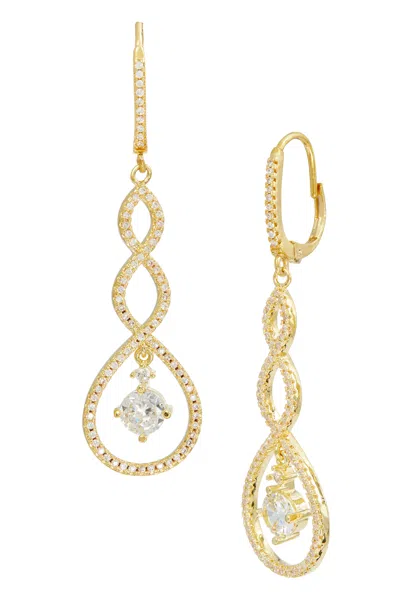 Savvy Cie Jewels Gold Plated Twist Cz Long Earrings In Yellow