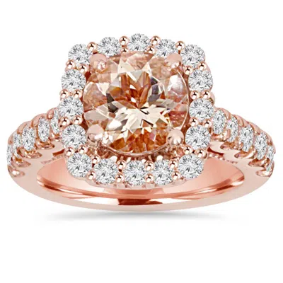 Pompeii3 2 1/2ct Morganite & Diamond Cushion Halo Engagement Ring 14k Rose Gold In Multi