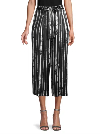 L Agence Samira Wide Leg Silk Pants In Black/ Multi In Multi