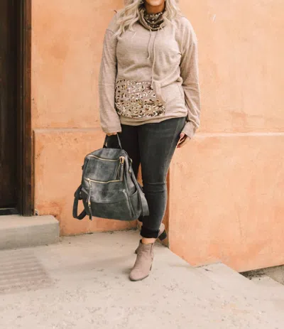 And The Why Luxe Velvet Spots Hoodie In Heathered Mocha In Multi