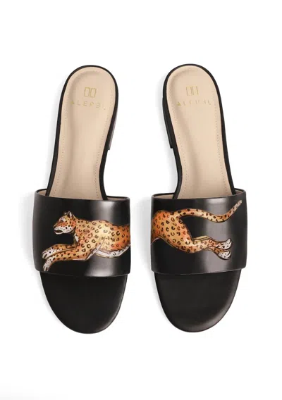 Alepel Women's Black Leopard Slide Leather In Black