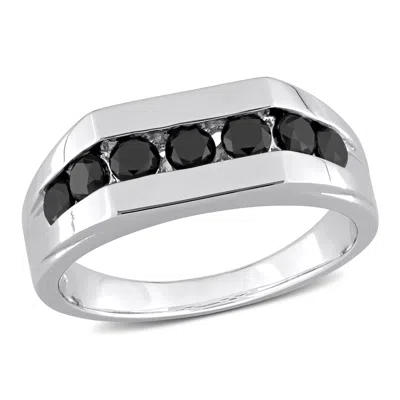Mimi & Max 1ct Tw Black Diamond Channel Set Men's Ring In Sterling Silver In Multi