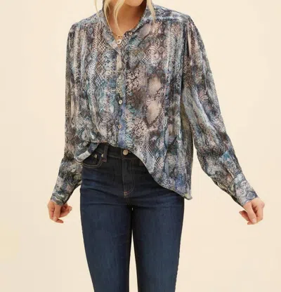 Fifteen Twenty Shirred Blouse In Blue Snake Print In Multi