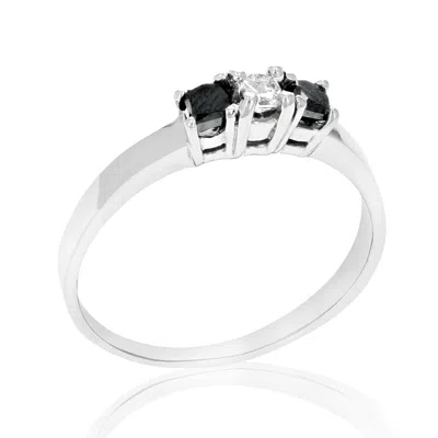 Vir Jewels 1/4 Cttw 3 Stone Princess Black Diamond Engagement Ring 14k White Gold In White
