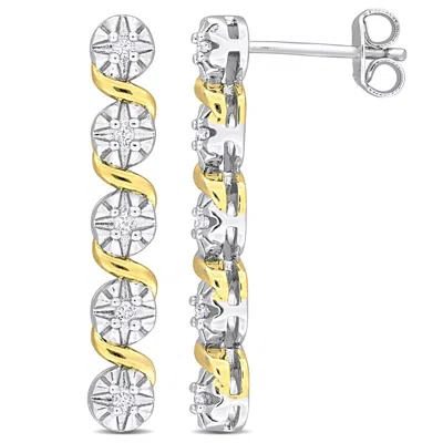 Mimi & Max 1/6ct Tdw Diamond Twist Drop Earrings In Yellow Plated Sterling Silver In Multi