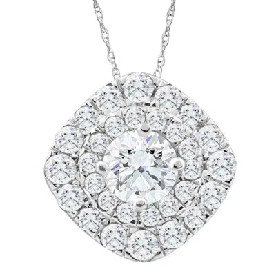 Pompeii3 2 1/4ct Tw Diamond (1ct Center) Cushion Halo Pendant White Gold Necklace In Multi