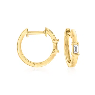 Rs Pure Ross-simons Baguette Diamond-accented Huggie Hoop Earrings In 14kt Yellow Gold In White