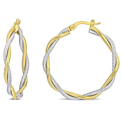 Mimi & Max 33 Mm Twisted Hoop Earrings In 2-tone Yellow And White 10k Gold In Multi