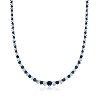 Ross-simons Sapphire And Diamond Tennis Necklace In Sterling Silver In Multi