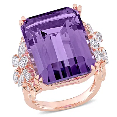 Mimi & Max 20ct Tgw Octagon-cut Amethyst And 1 3/4ct Tw Diamond Ring In 14k Rose Gold In Purple