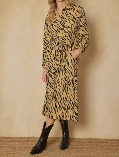 Entro Button Up Maxi Dress In Camel In Multi