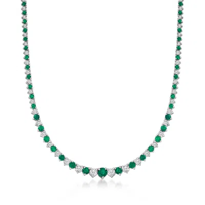 Ross-simons Emerald And Diamond Necklace In Sterling Silver In Multi