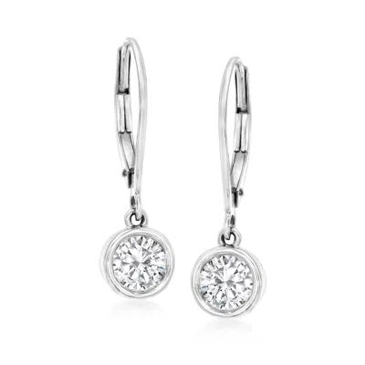 Ross-simons Bezel-set Diamond Drop Earrings In 14kt White Gold In White