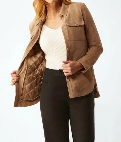 Ecru Suede Shirt Jacket With Zip Out Liner In Camel In Multi
