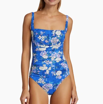 Johnny Was Women 100% Nylon Blue Dove Ruched Squareneck One Piece Multi In Multi