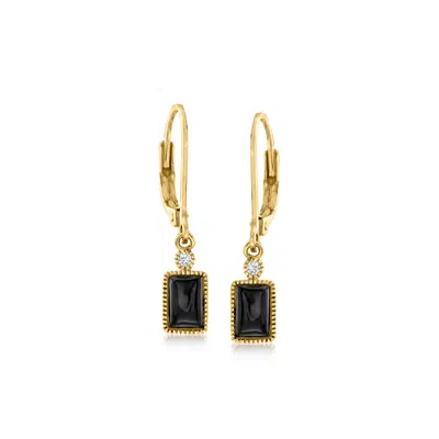 Rs Pure Ross-simons Black Onyx Drop Earrings With Diamond Accents In 14kt Yellow Gold In White