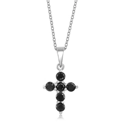 Simona Sterling Silver Cross Necklace - Emerald - Gold Plated In Black