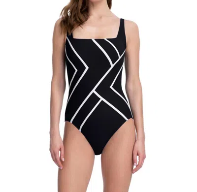 Gottex Essentials Square Neck High Back One Piece Swimsuit In Mirage Black In Multi