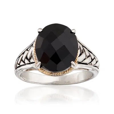 Ross-simons Oval Black Onyx Braid Ring In Sterling Silver And 14kt Yellow Gold