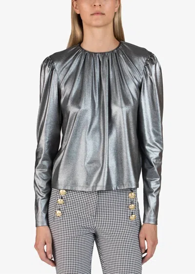 Derek Lam 10 Crosby Kary Long Sleeve Blouse In Silver