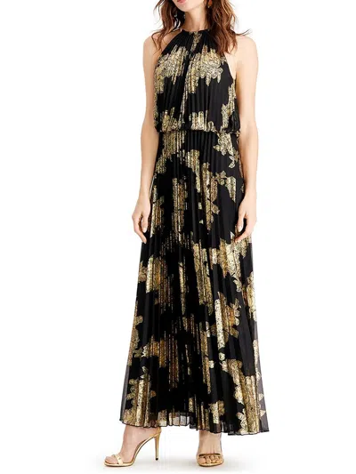 Msk Metallic-print Pleated Blouson Gown In Multi