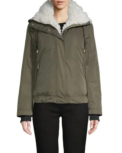 T Tahari Faux Fur Trimmed Parka Coat Magma In Olive In Multi