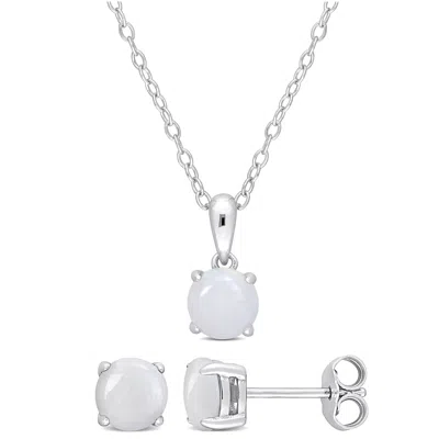 Mimi & Max 1 4/5 Ct Tgw Opal 2-piece Set Of Pendant With Chain And Earrings In Sterling Silver In White