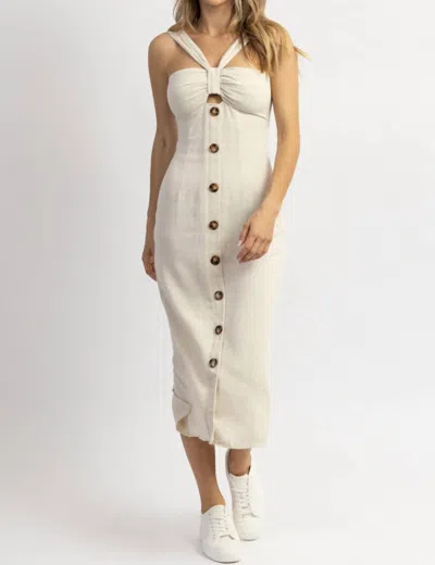 Ina Fashion Rae Bow Button Midi Dress In Neutral In Multi
