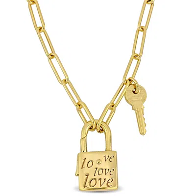 Mimi & Max Lock And Key Charm Clasp Paper Clip Link Necklace In Yellow Silver - 20 In. In Yellow