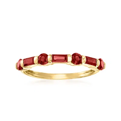 Ross-simons Baguette And Round Garnet Ring In 14kt Yellow Gold In Red