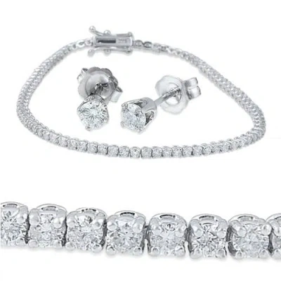 Pompeii3 3ct Diamond Studs & Tennis Bracelet Set 14k White Gold In Multi