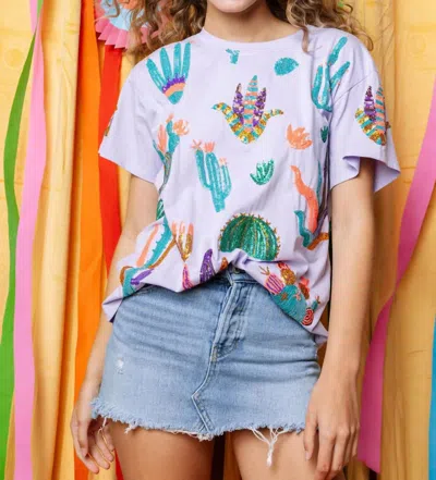 Queen Of Sparkles Scattered Cactus Tee In Lavender In Multi