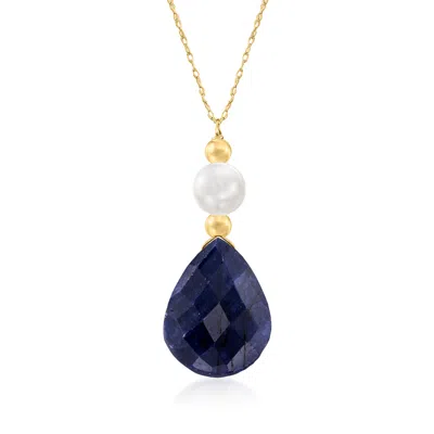Ross-simons Cultured Pearl And Sapphire Necklace In 14kt Yellow Gold In Multi
