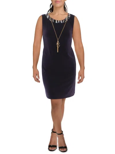 R & M Richards Petites Womens Contrast Trim Knee-length Shift Dress In Multi