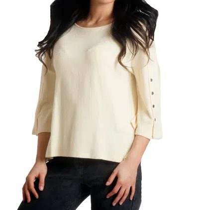 French Kyss Adriana Kashmira 3/4 Button Sleeve Sweater In Yellow In Yellow