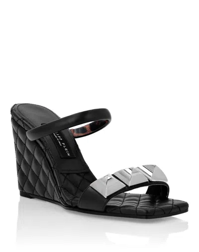 Philipp Plein Leather Sandals Wedge Matelassé Studs In Multi