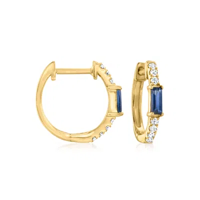 Rs Pure Ross-simons Sapphire And . Diamond Huggie Hoop Earrings In 14kt Yellow Gold In Blue