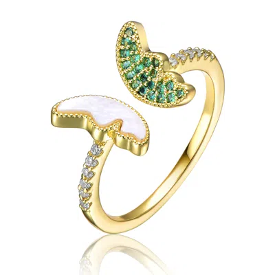 Rachel Glauber Gold Plated Green Cubic Zirconia Bypass Ring In Green