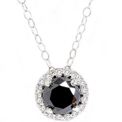 Pompeii3 1 1/8ct Black White Diamond Solitaire Pave Halo Pendant In Multi