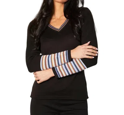 Angel Apparel V-neck Sweater In Black/multi In Multi