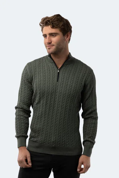 Luchiano Visconti Melange Khaki Knit Quarter Zip In Multi