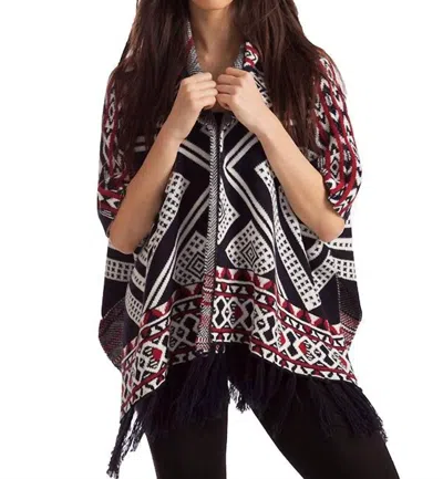 FRENCH KYSS HANNAH TASSEL PONCHO IN BLACK/RED 