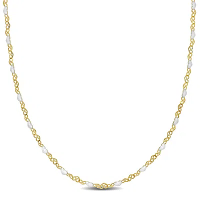 Mimi & Max White Enamel Heart Link Necklace In Yellow Silver - 16+2 In. In Yellow